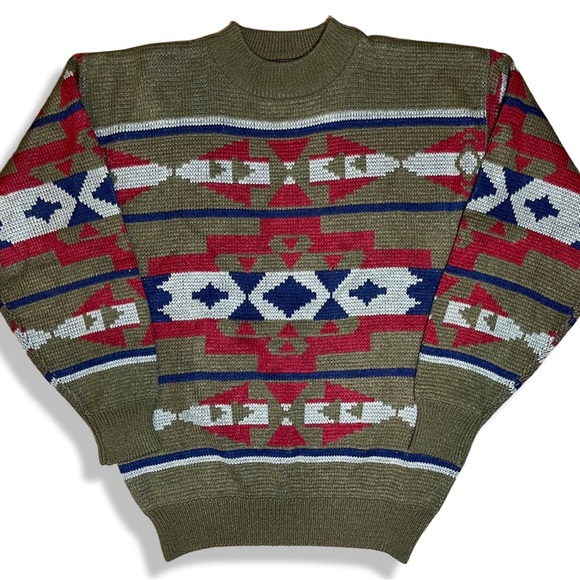Vintage 90s Aztec Knit Sweater - Picture 2 of 5
